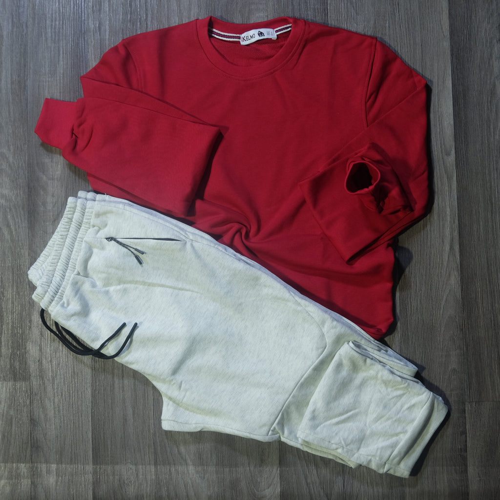 Ensemble Jogging  Beska Gris Chine Clair + Sweat Rouge