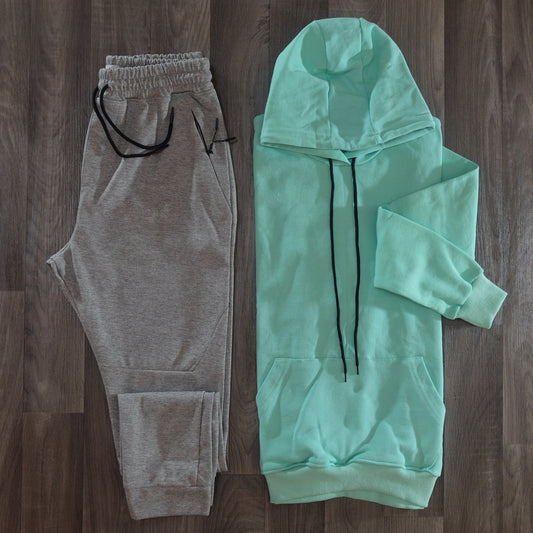 Ensemble Jogging  Beska Gris Clair + Capuche Vert Eau