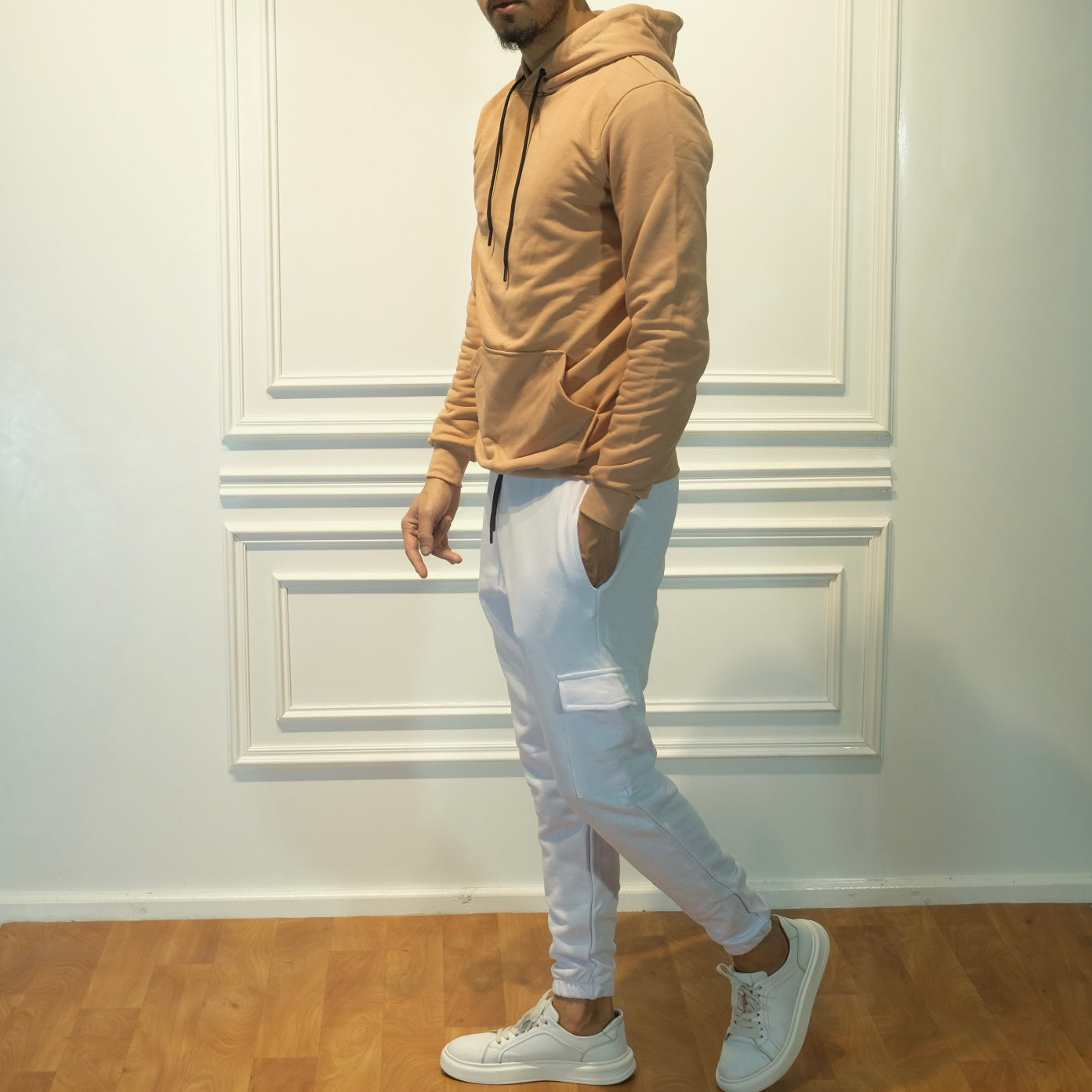 Ensemble Jogging  Cargo Blanc + Capuche Cotton Beige