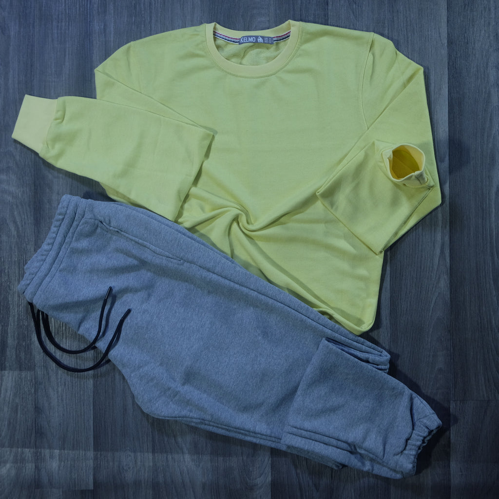 Ensemble Jogging Gris Chine Clair + Sweat Jaune Poussin