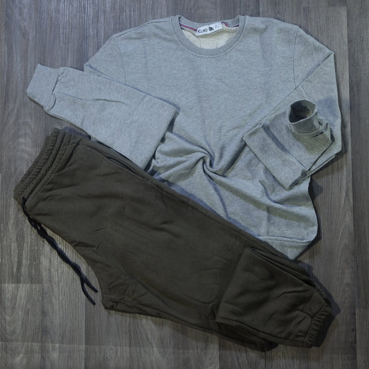 Ensemble Jogging Kaki + Sweat Gris Chine Clair