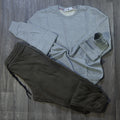 Ensemble Jogging  Kaki + Sweat Gris Chine Clair