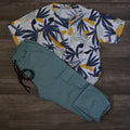Ensemble Enfant Cargo Vert Sauge + T-Shirt Imprimé Tropical Blanc