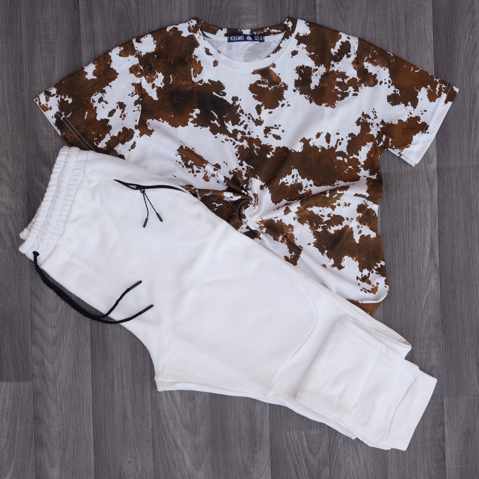 Ensemble T-shirt Tie Dye Marron + Jogging Beska Blanc Cassé