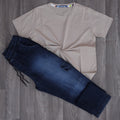 Ensemble Jeans Délavé Bleu Droit + T-Shirt Clair