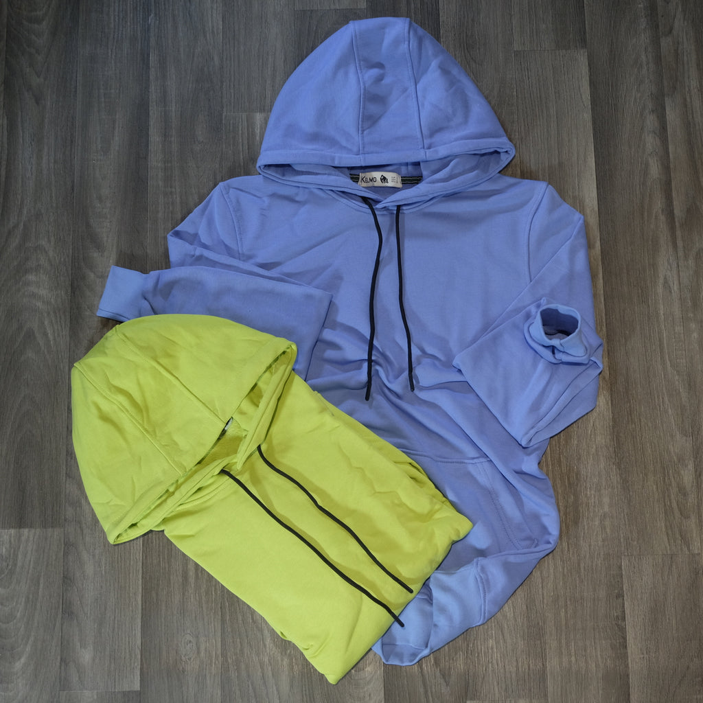 Pack 2 Sweat a Capuche Cotton Vert Fluo + Bleu Ciel