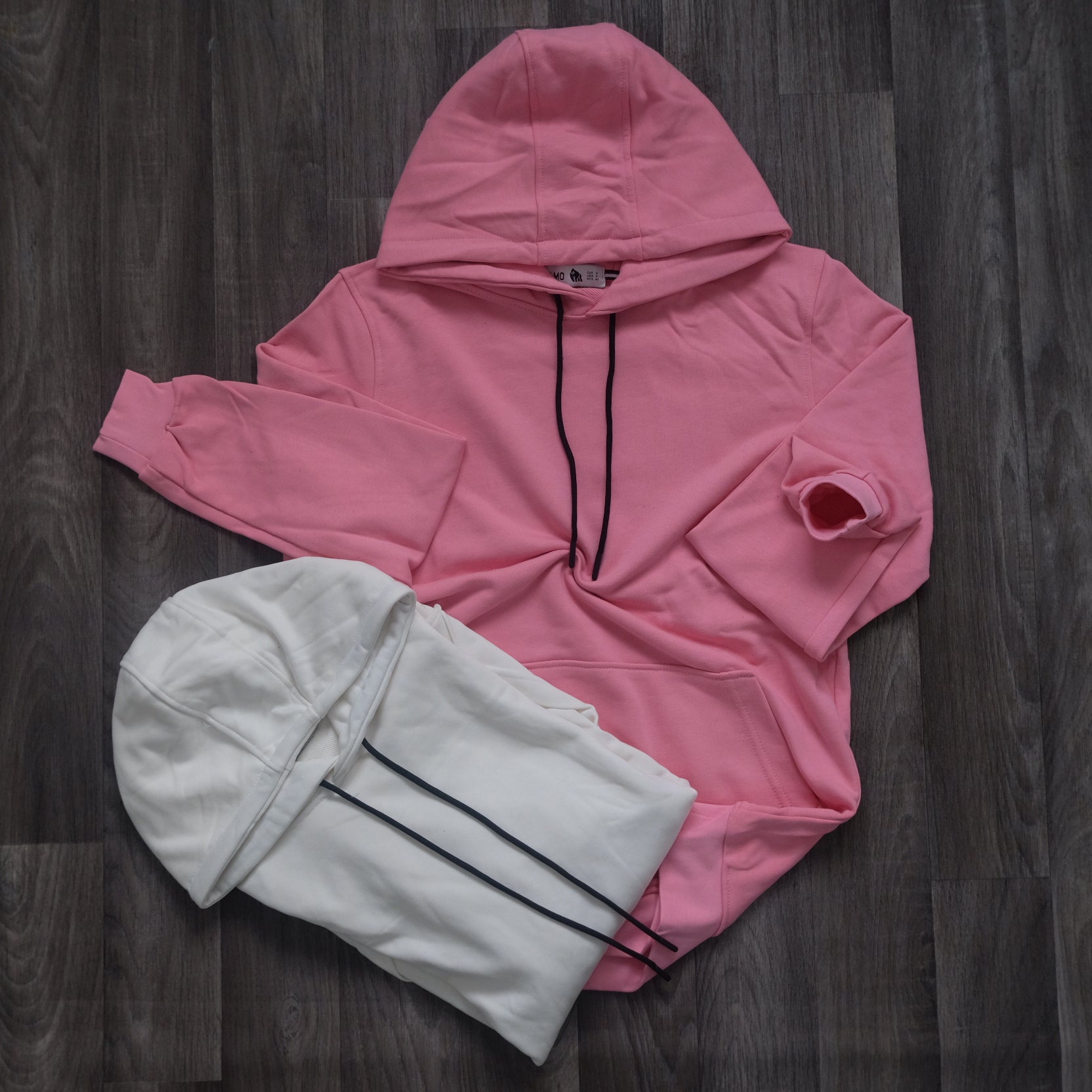 Pack 2 Sweat a Capuche Cotton Rose Clair + Blanc