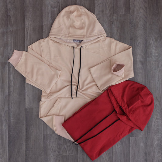 Pack 2 Sweat a Capuche Cotton Saumon Clair + Rouge Bordeaux