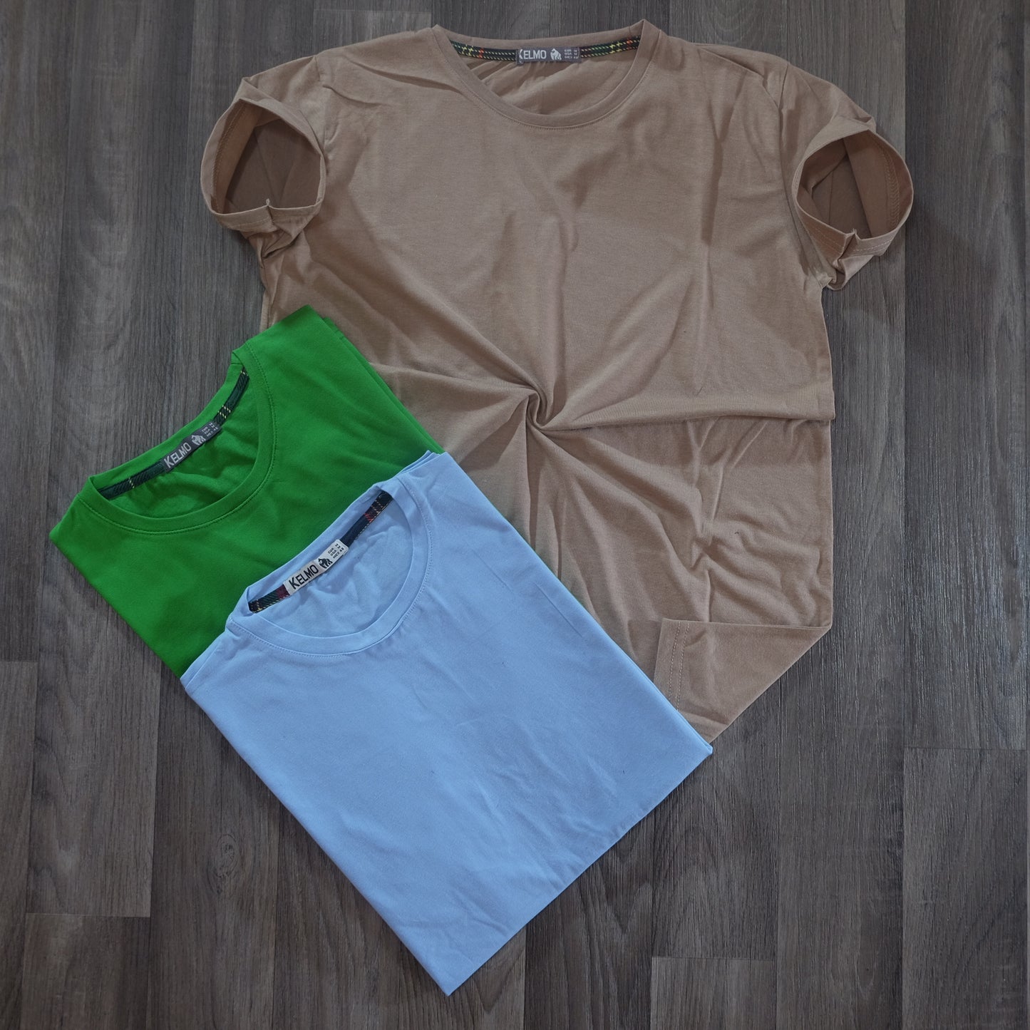 Pack 3 T-Shirt Beige Caramel + Ciel + Vert Raj