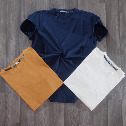 Pack 3 T-Shirt Blanc + Marron Clair + Bleu Marine