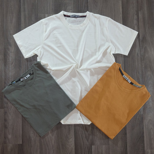 Pack 3 T-Shirt Blanc + Marron Clair + Kaki