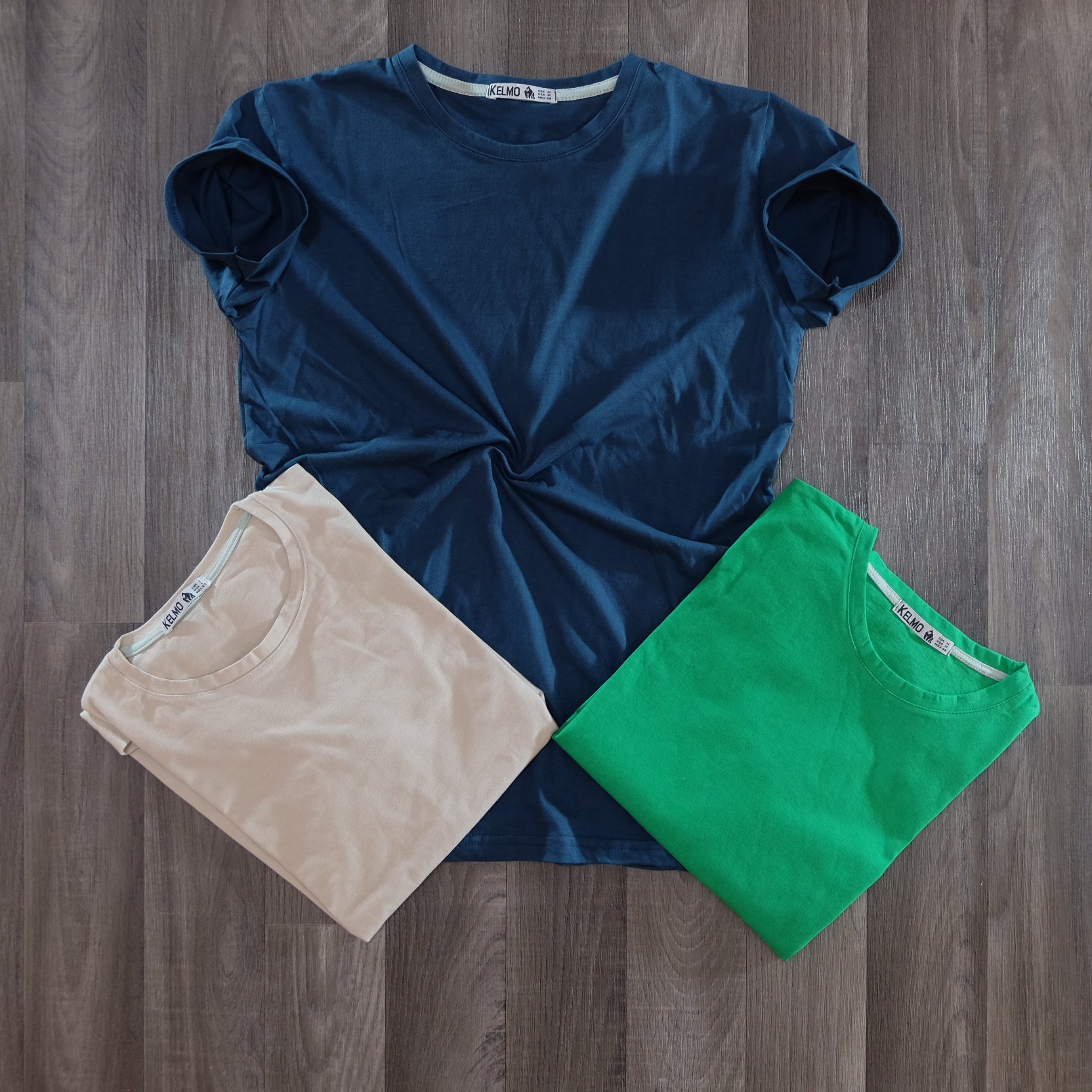 Pack 3 T-Shirt Bleu Canard + Beige + Vert raj
