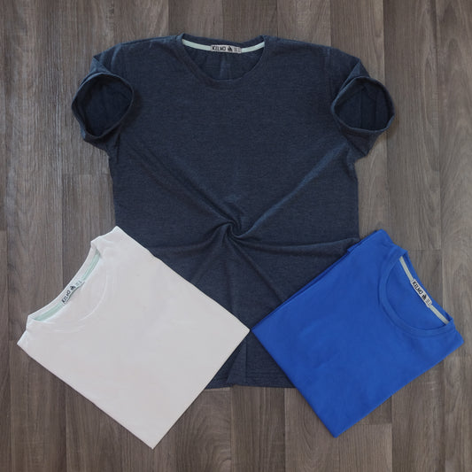 Pack 3 T-Shirt Bleu Chine + Blanc + Bleu Roi