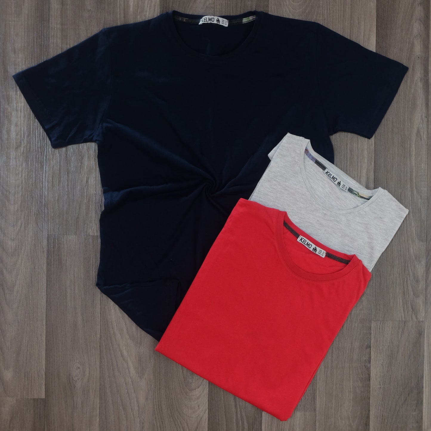 Pack 3 T-Shirt Bleu Marine + Gris Chine Clair + Rouge