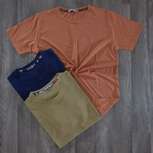 Pack 3 T-Shirt Bleu marine + Marron Chine + Kaki Clair