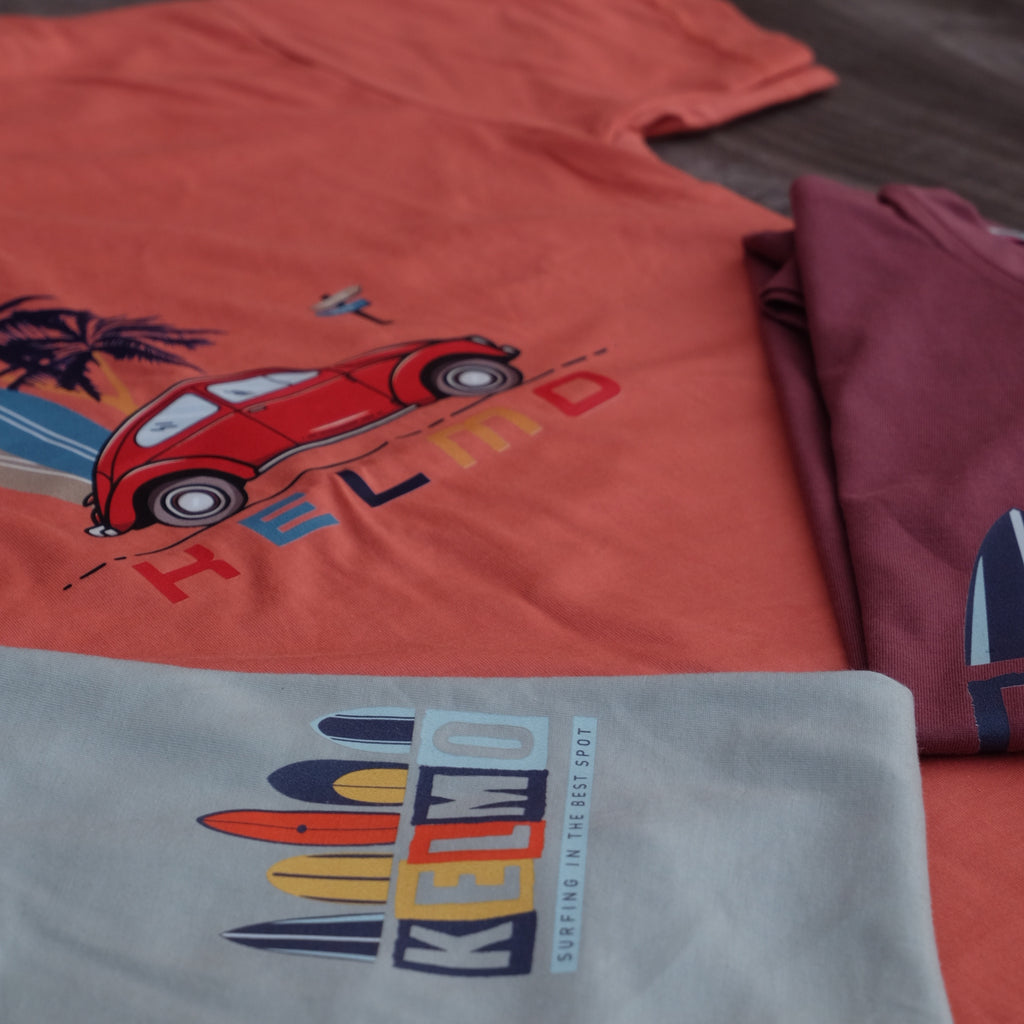 Pack 3 T-Shirt Enfant imprimé Grenat + Rouge Brique + Gris Clair