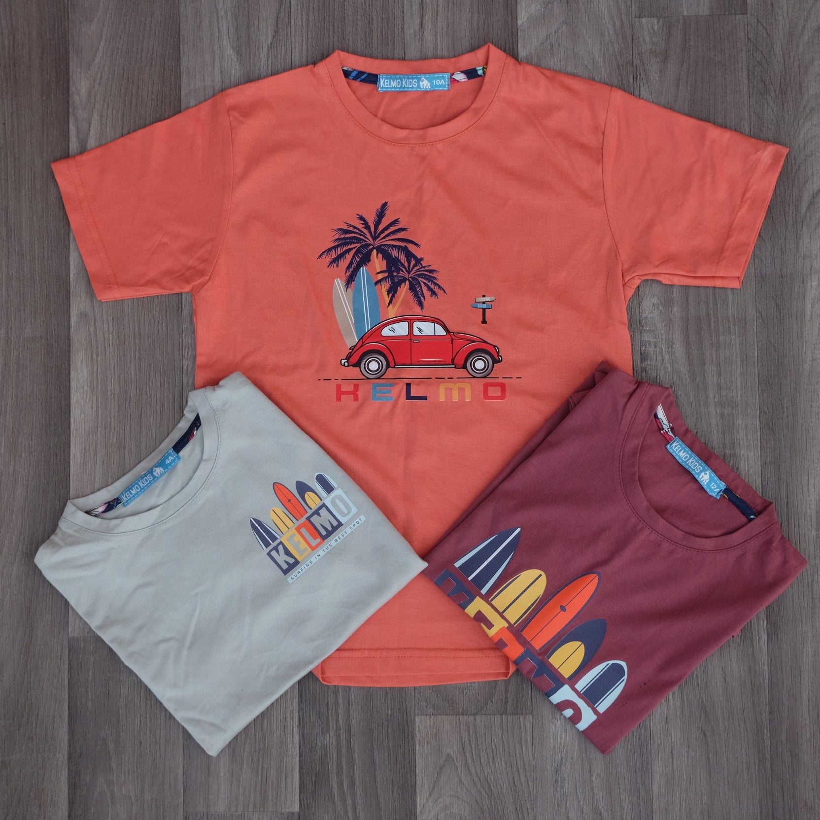 Pack 3 T-Shirt Enfant imprimé Grenat + Rouge Brique + Gris Clair