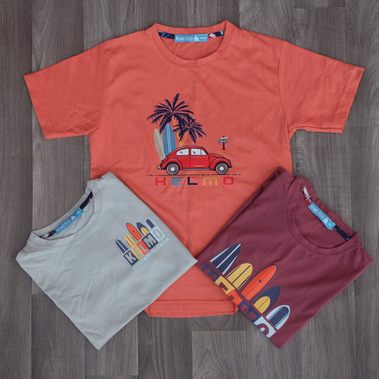 Pack 3 T-Shirt Enfant imprimé Grenat + Rouge Brique + Gris Clair