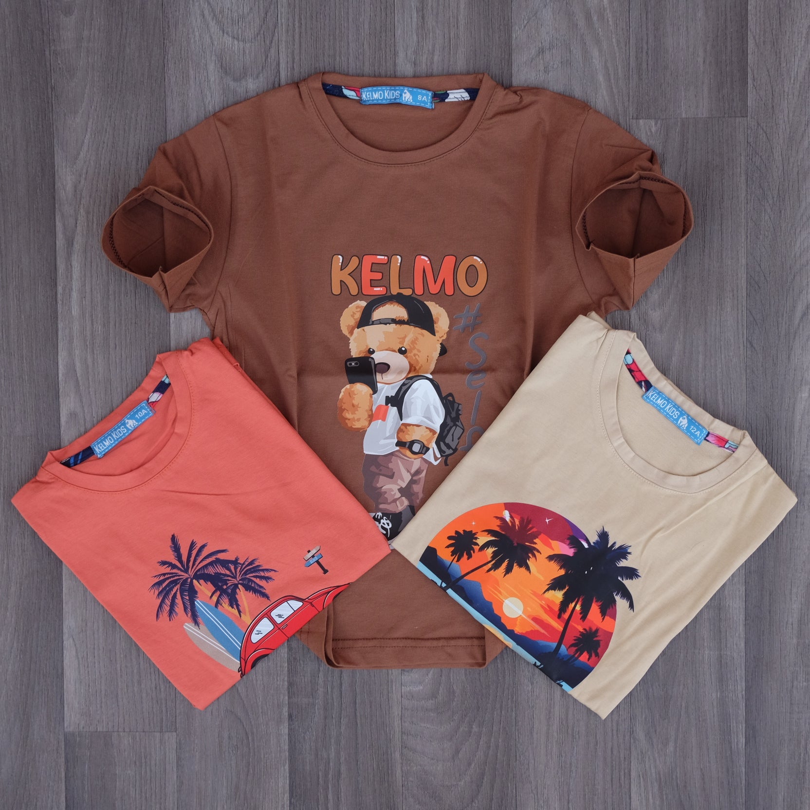 Pack 3 T-Shirt Enfant Imprimé Beige+ Rouge Brique + Marron
