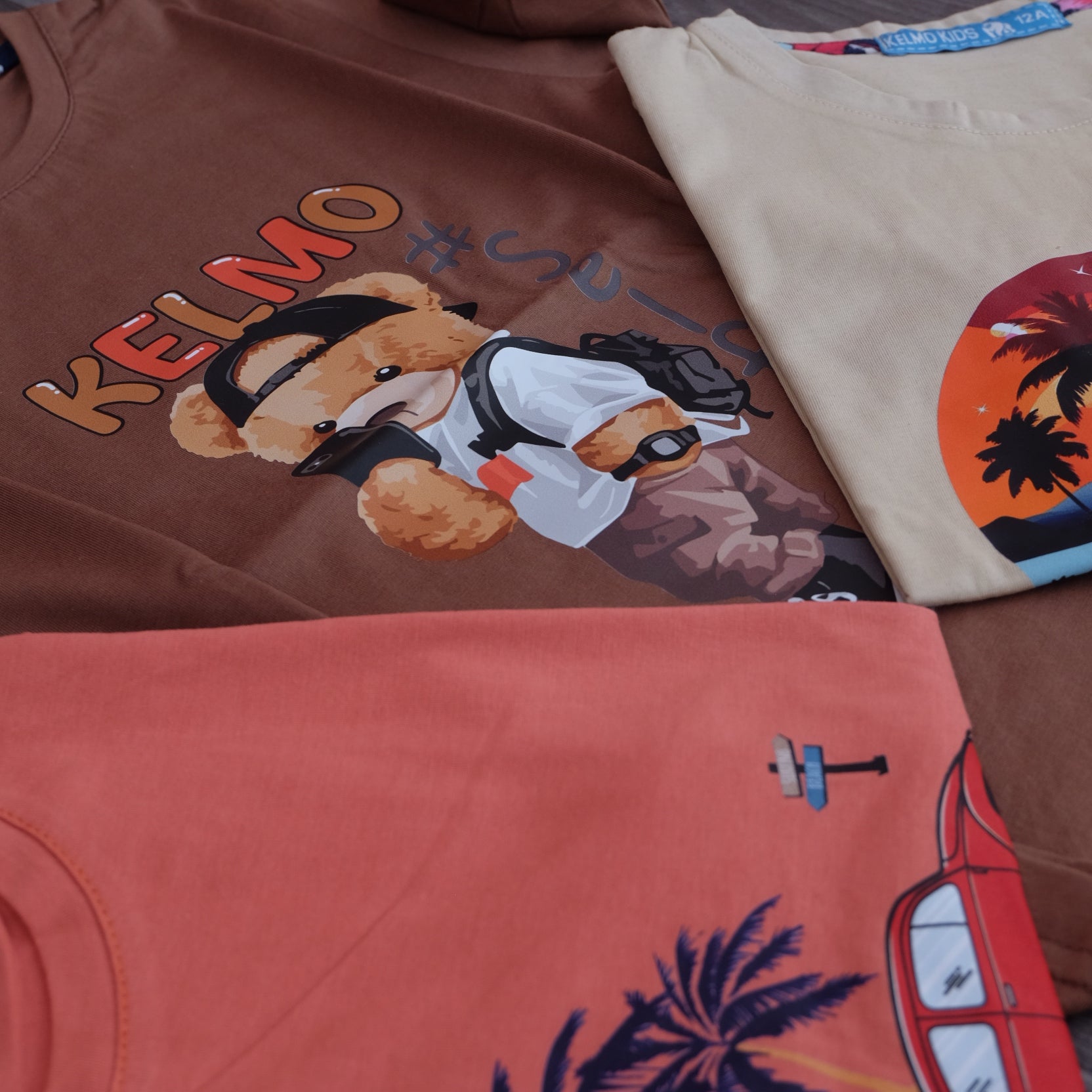 Pack 3 T-Shirt Enfant Imprimé Beige+ Rouge Brique + Marron