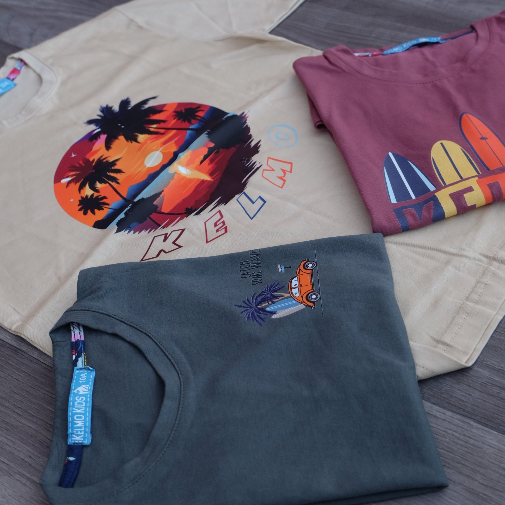 Pack 3 T-Shirt Enfant Imprimé Beige+ Vert Olive + Grenat