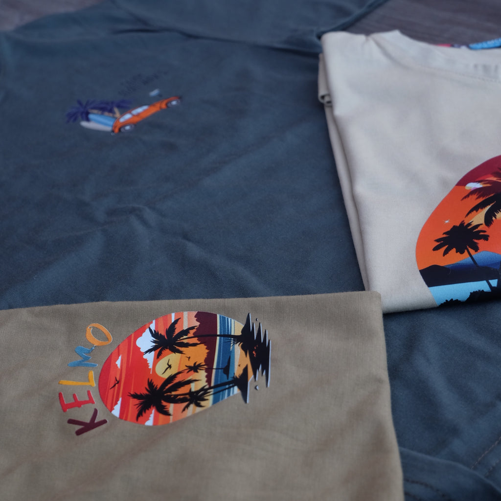 Pack 3 T-Shirt Enfant Imprimé Beige+ Vert Olive + Kaki