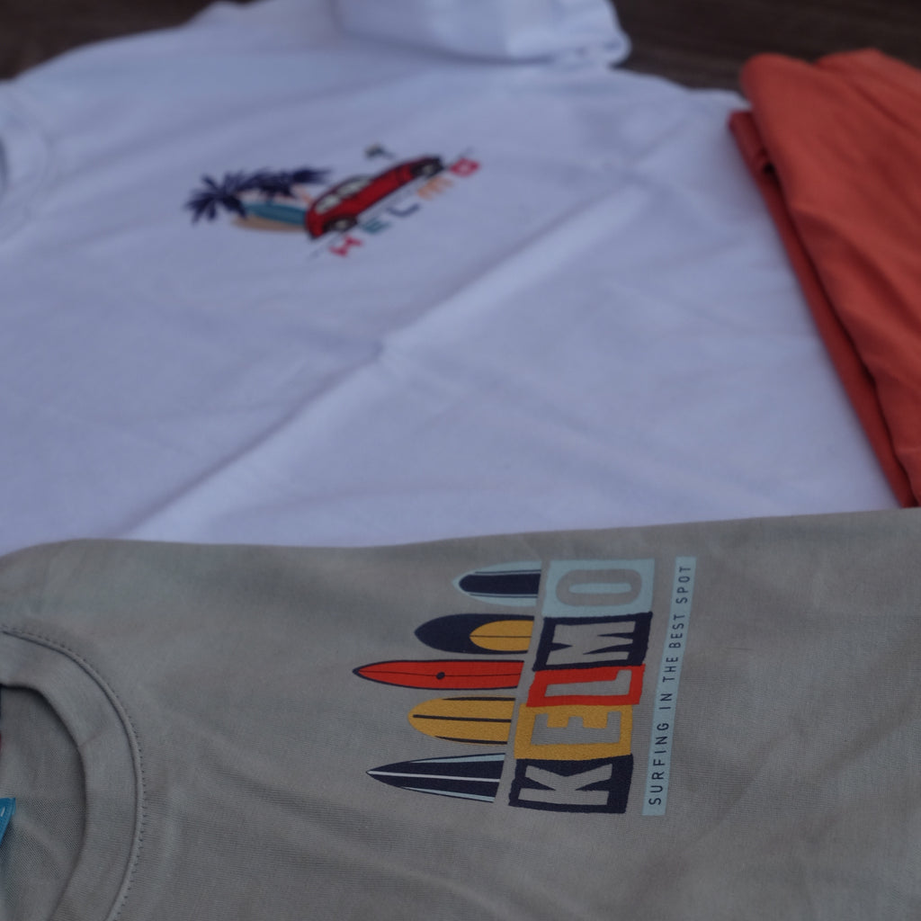 Pack 3 T-Shirt Enfant Imprimé Blanc+ Rouge Brique + Gris Clair