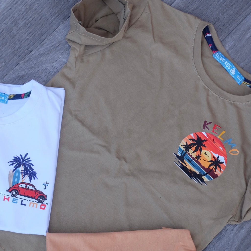 Pack 3 T-Shirt Enfant Imprimé Kaki+ Marron Clair + Blanc