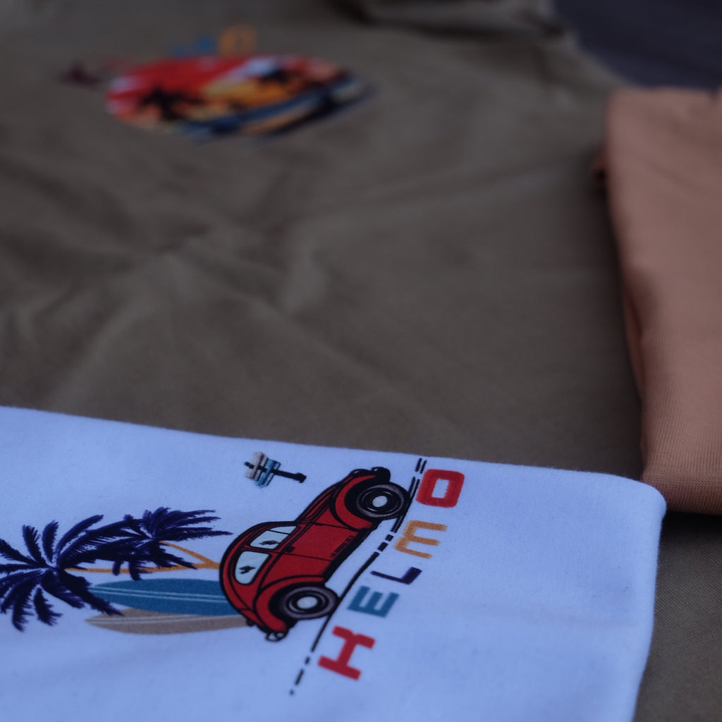 Pack 3 T-Shirt Enfant Imprimé Kaki+ Marron Clair + Blanc