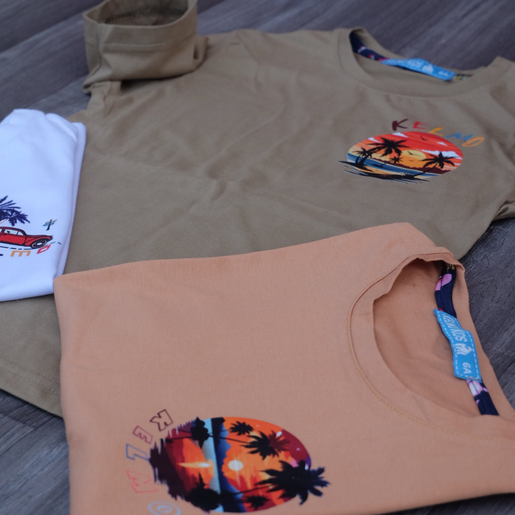 Pack 3 T-Shirt Enfant Imprimé Kaki+ Marron Clair + Blanc