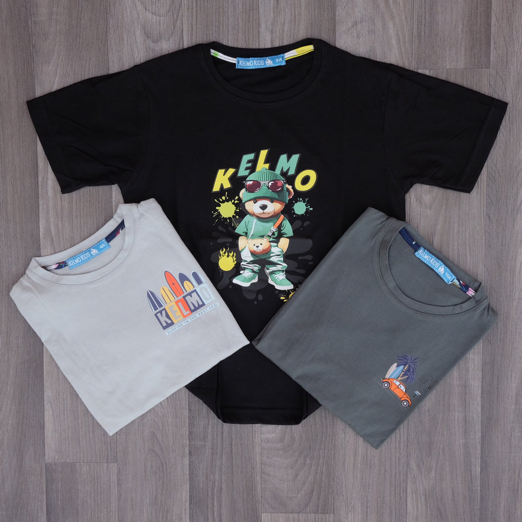 Pack 3 T-Shirt Enfant Imprimé Noir+ Vert Olive + Gris Clair
