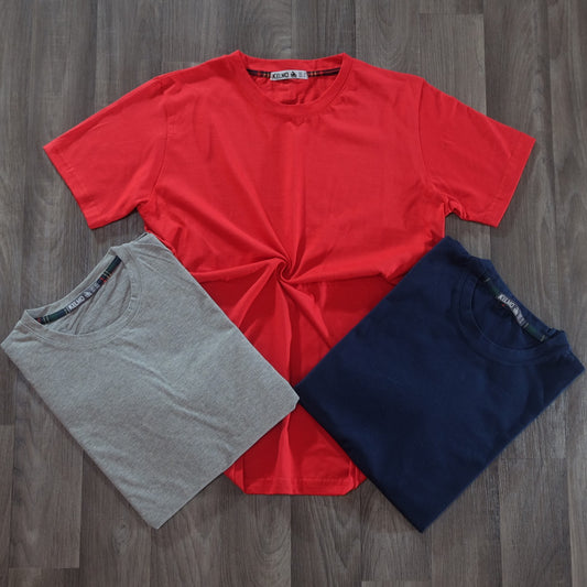 Pack 3 T-Shirt Gris Chine Clair + Bleu Marine + Rouge