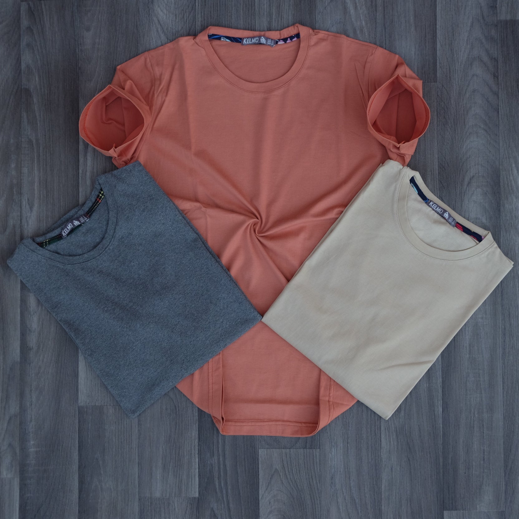 Pack 3 T-Shirt Gris Chine Fonce + Beige Clair + Saumon Fonce