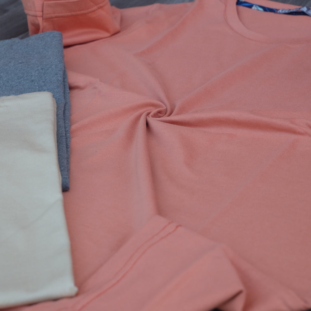 Pack 3 T-Shirt Gris Chine Fonce + Beige Clair + Saumon Fonce