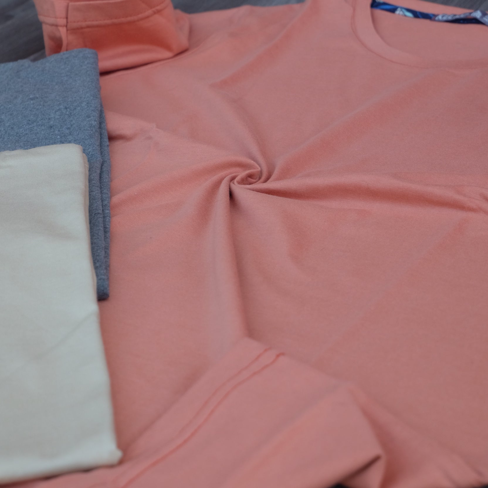 Pack 3 T-Shirt Gris Chine Fonce + Beige Clair + Saumon Fonce