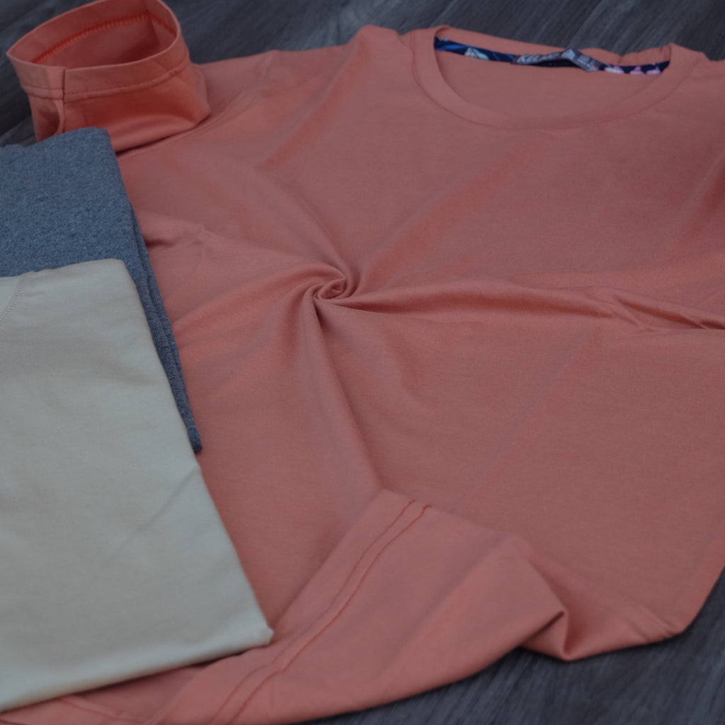 Pack 3 T-Shirt Gris Chine Fonce + Beige Clair + Saumon Fonce