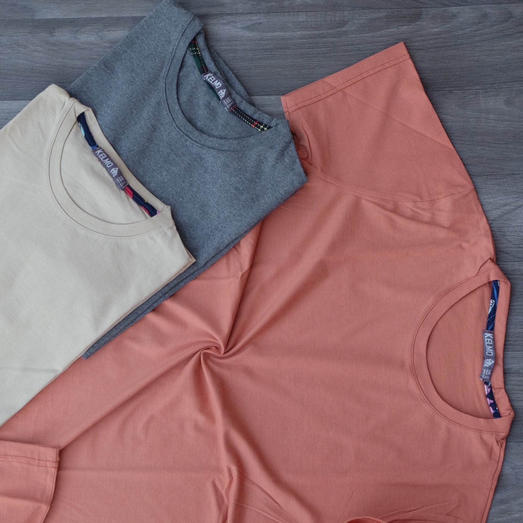 Pack 3 T-Shirt Gris Chine Fonce + Beige Clair + Saumon Fonce