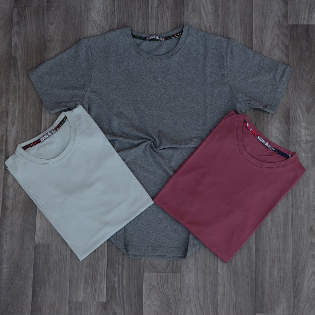 Pack 3 T-Shirt Gris Chine Fonce + Vert Nik + Grenat
