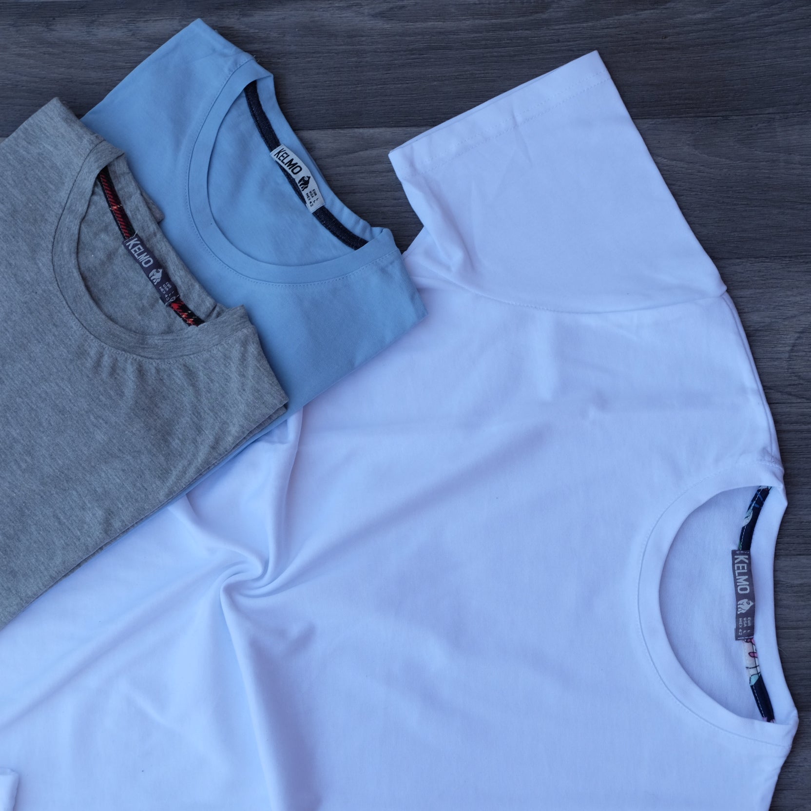 Pack 3 T-Shirt Gris Chine+ Bleu Ciel + Blanc