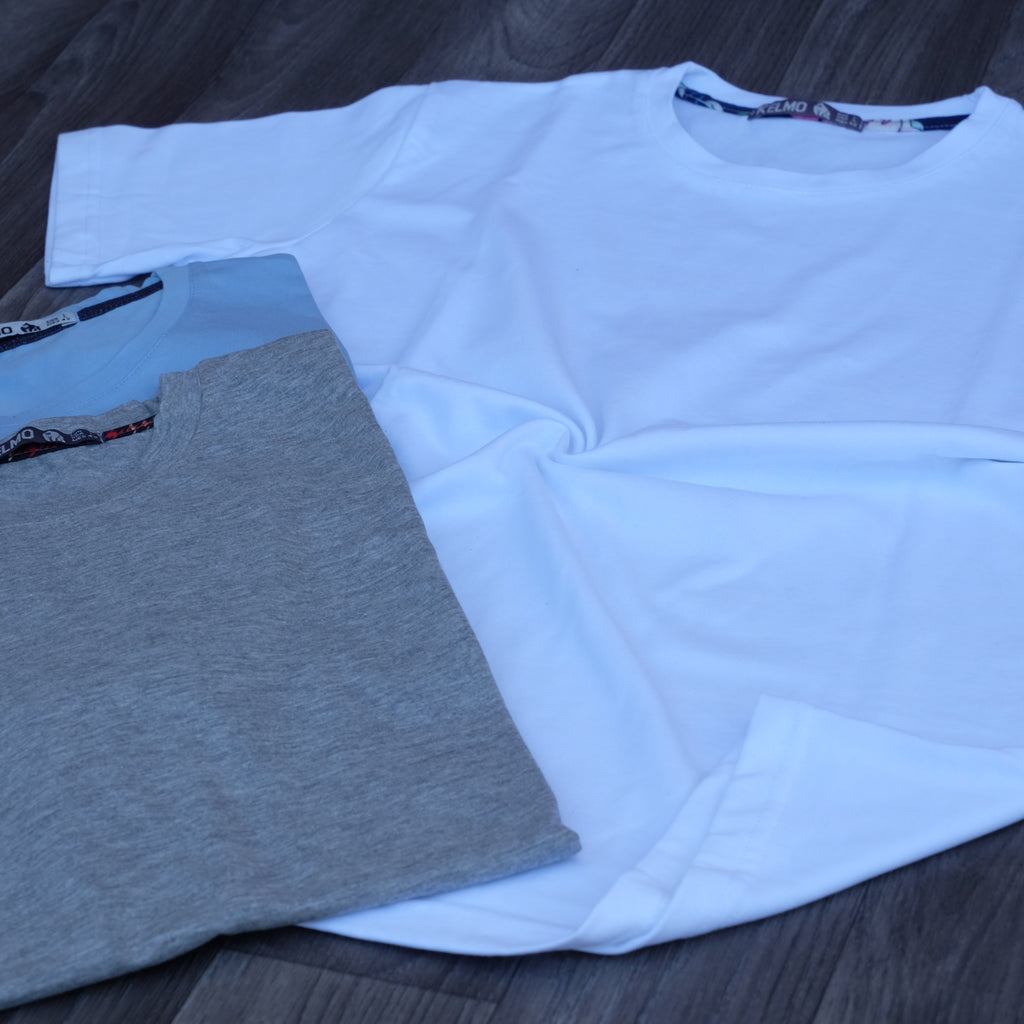 Pack 3 T-Shirt Gris Chine+ Bleu Ciel + Blanc