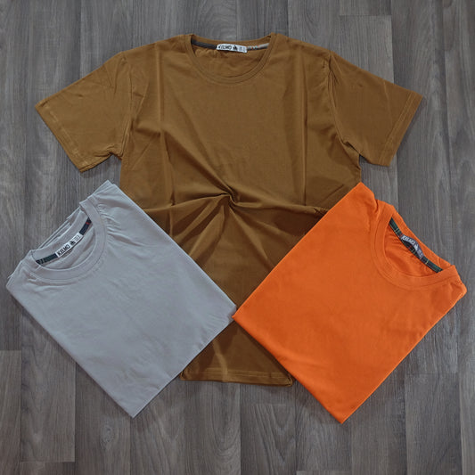 Pack 3 T-Shirt Gris Clair + Marron Fonce + Orange