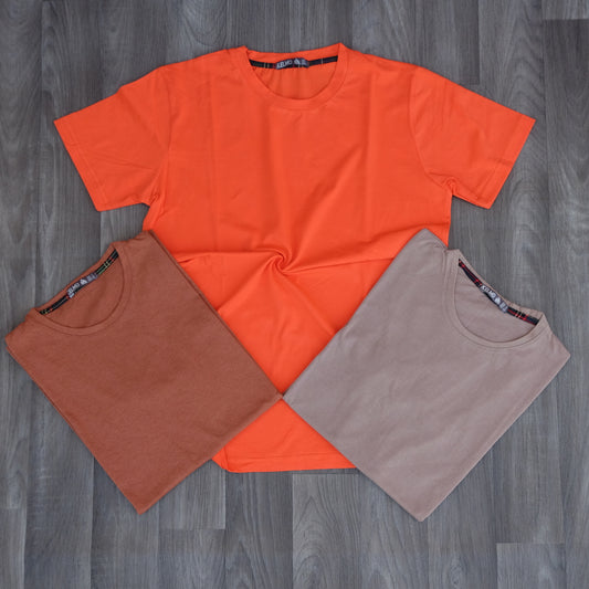 Pack 3 T-Shirt Marron Chine+ Beige Caramel + Orange