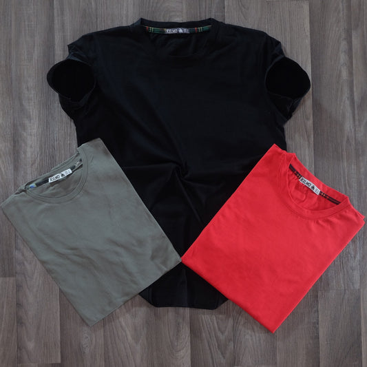 Pack 3 T-Shirt Rouge + Kaki + Noir
