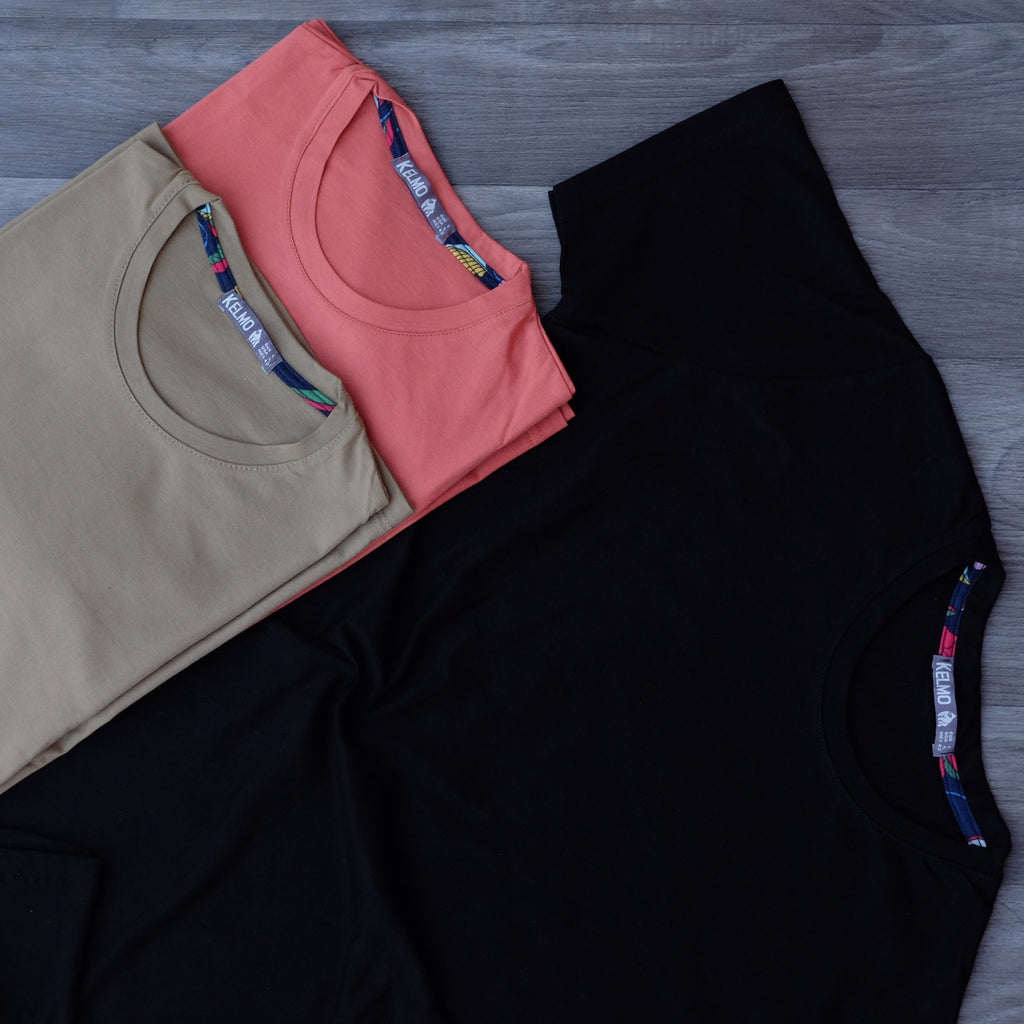 Pack 3 T-Shirt Saumon Fonce + Noir + Kaki Clair