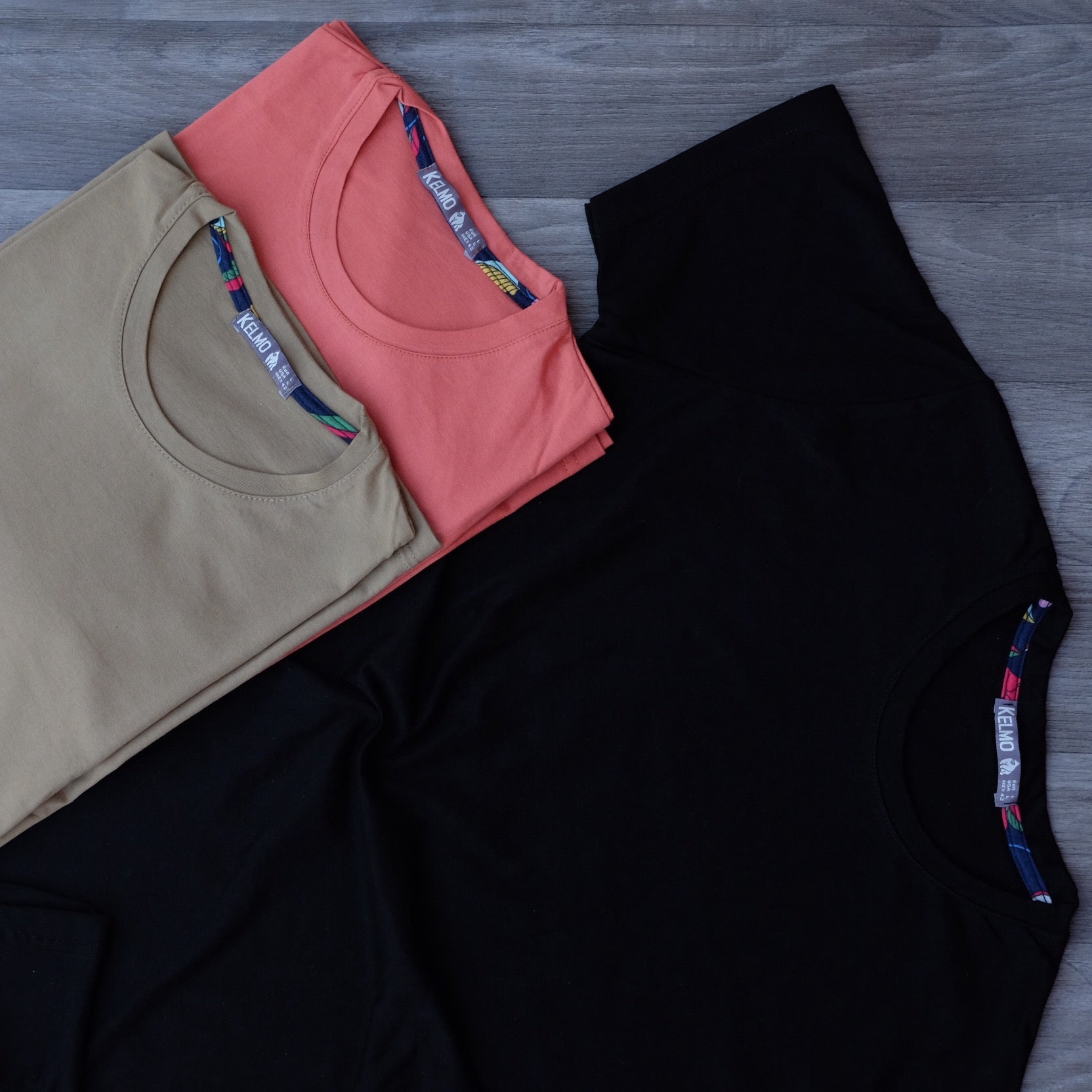 Pack 3 T-Shirt Saumon Fonce + Noir + Kaki Clair