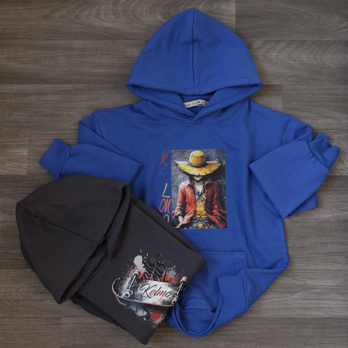 Pack Enfant 2 Capuche Bleu Roi Luffy+ Gris Fonce Sky