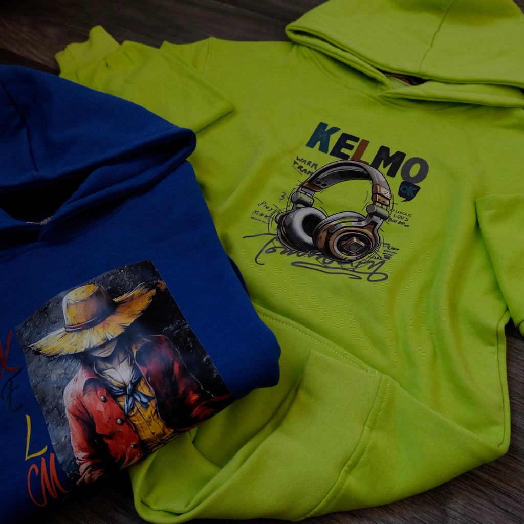 Pack Enfant 2 Capuche Vert Fluo Casq + Bleu Roi Luffy
