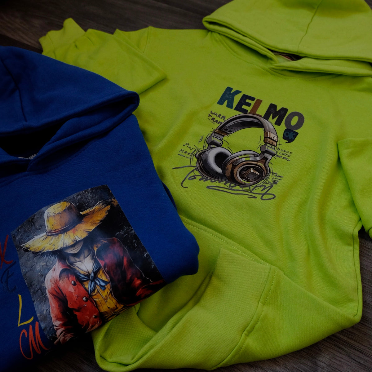 Pack Enfant 2 Capuche Vert Fluo Casq + Bleu Roi Luffy