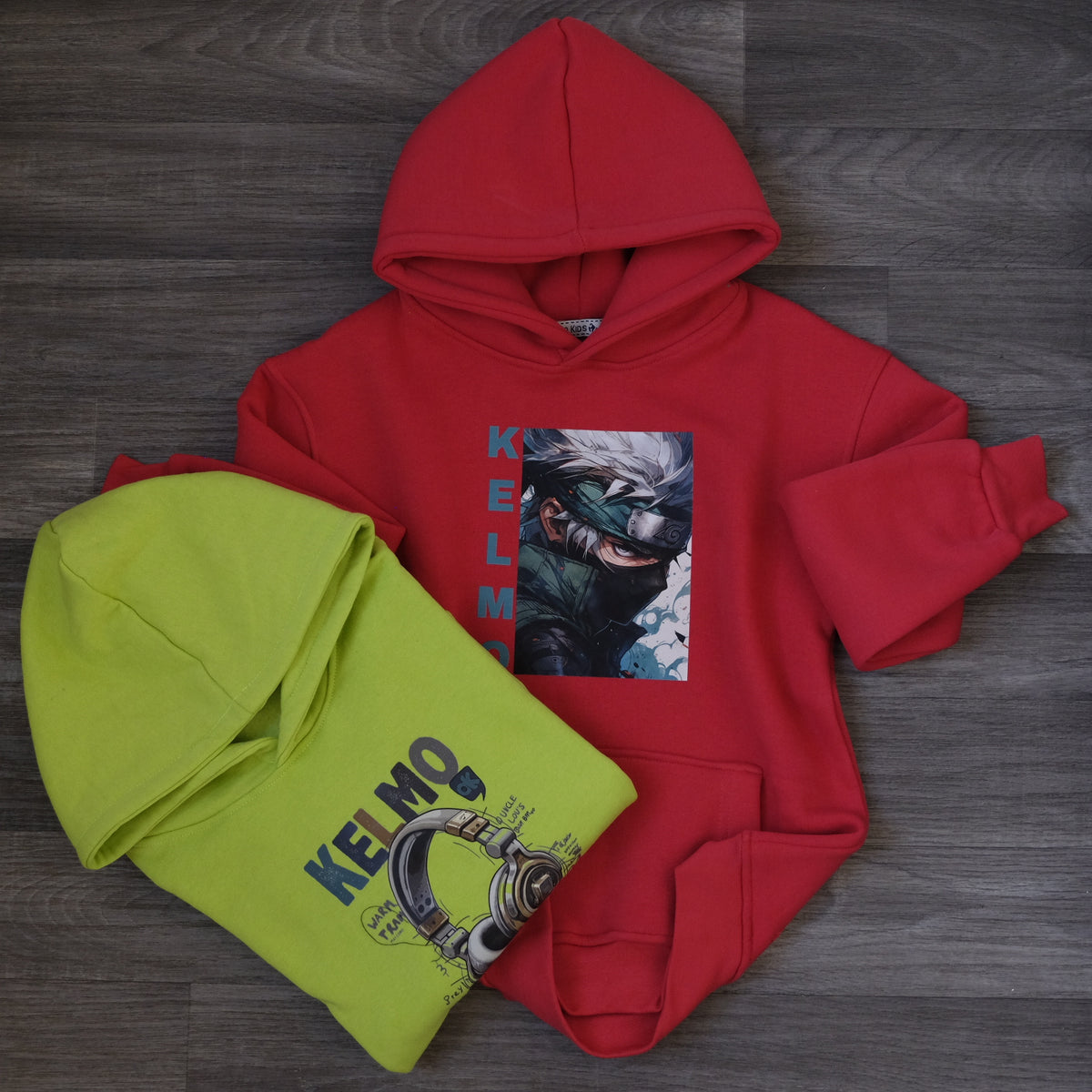 Pack Enfant 2 Capuche Vert Fluo Casq + Rouge Naro