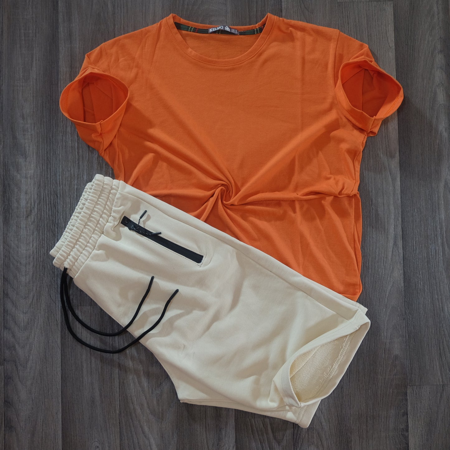 Pack Short Blanc Casse + T-Shirt Orange